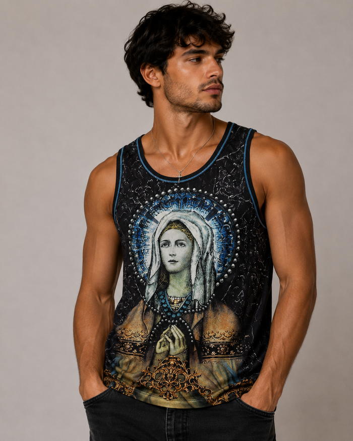 Konflic Virgin Mary Sublimation Graphic Mens Tank Tops