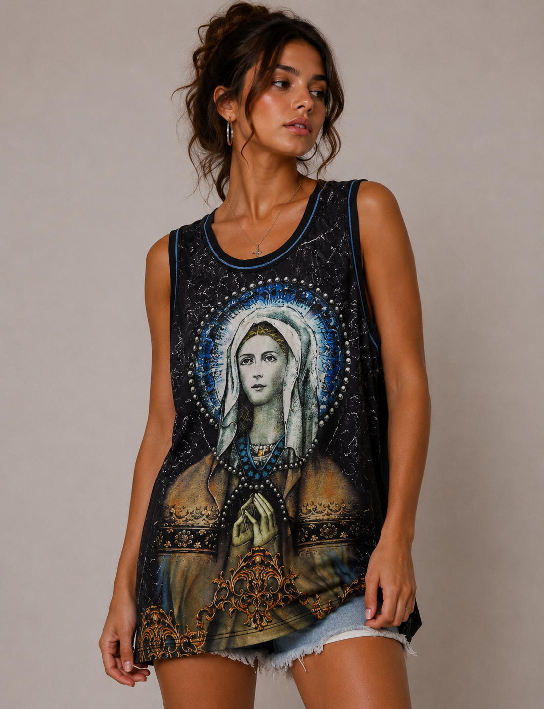 Konflic Virgin Mary Sublimation Graphic Mens Tank Tops
