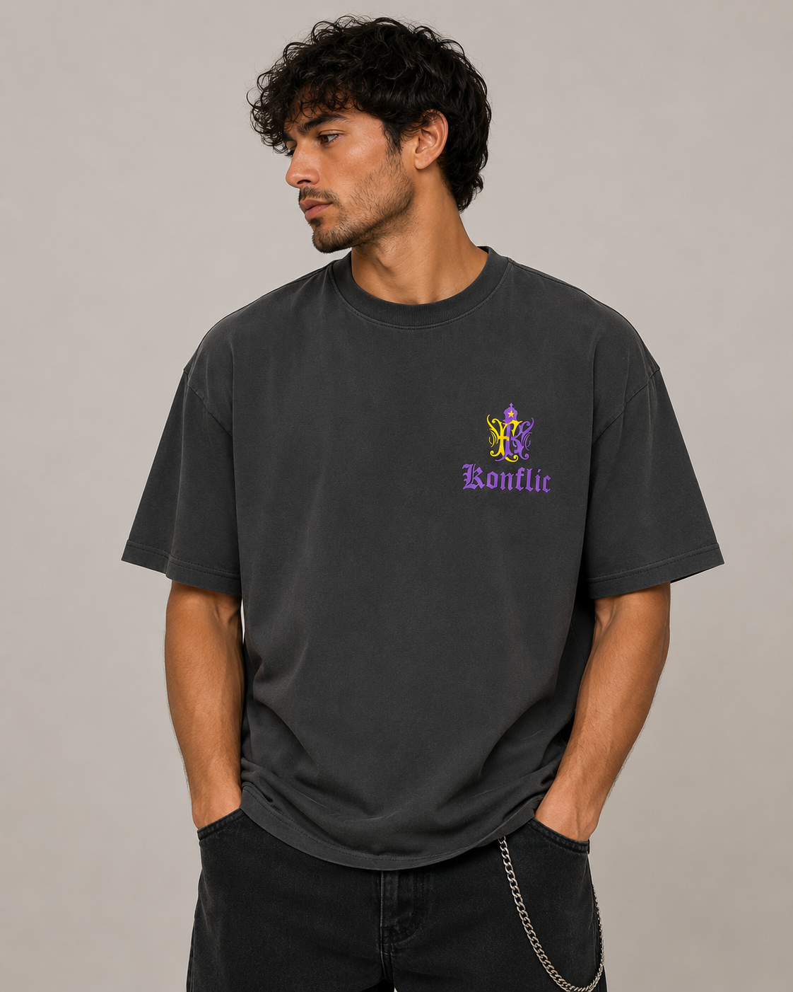 Konflic LA Hustlez Box Cut T-Shirt Vintage Black
