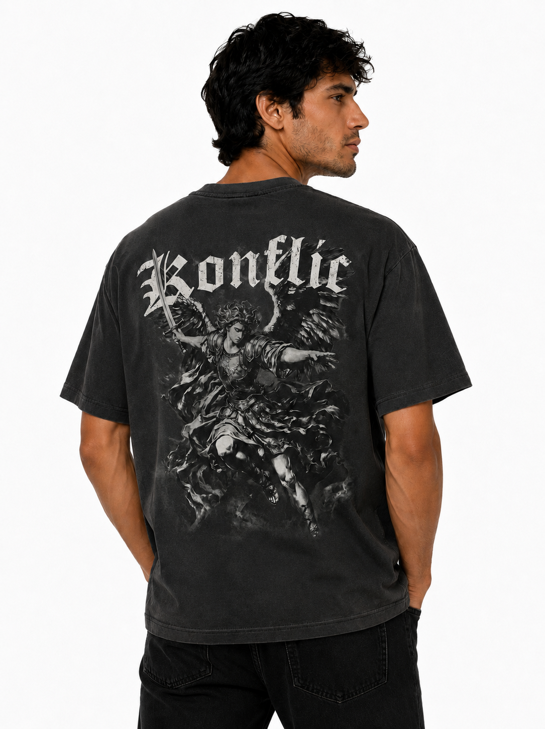 Konflic Men's Furious Archangel Graphic Box Cut Heavyweight T-Shirt