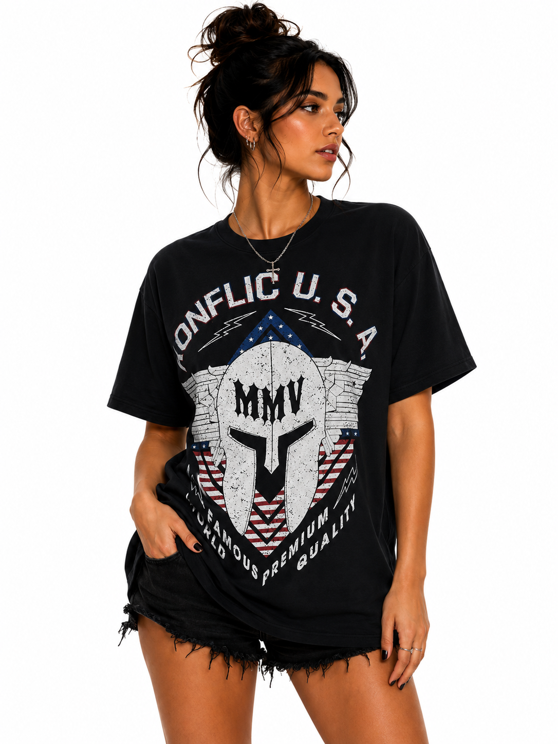 Konflic Men's Spartan Helmet Patriotic Graphic T-Shirt