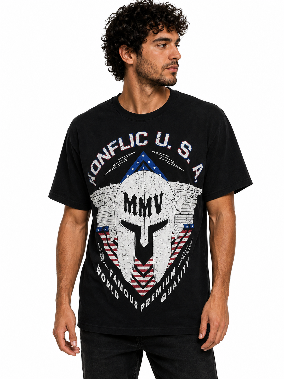 Konflic Men's Spartan Helmet Patriotic Graphic T-Shirt