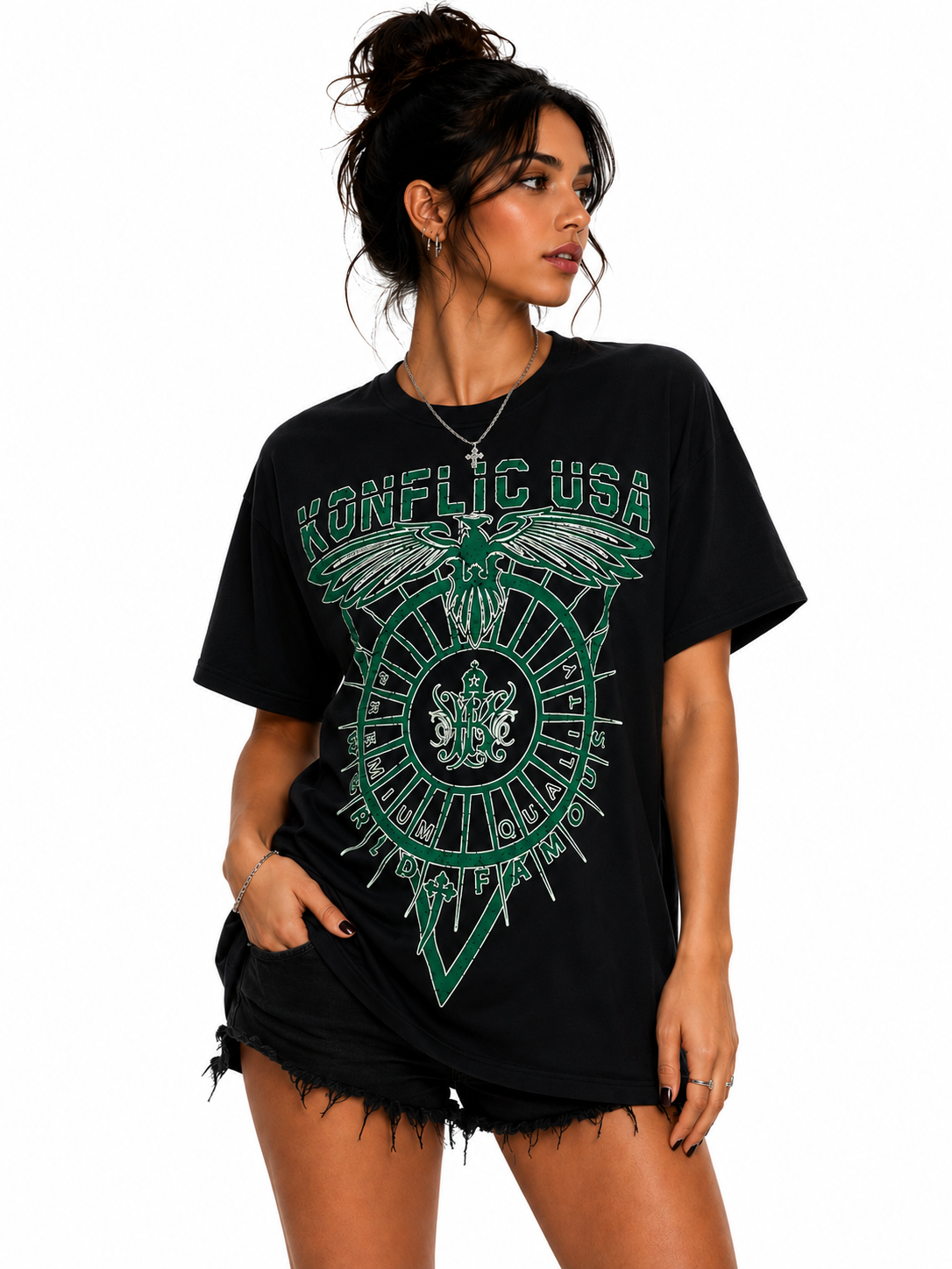 Konflic Men's Green Crest Eagle Emblem Graphic T-Shirt