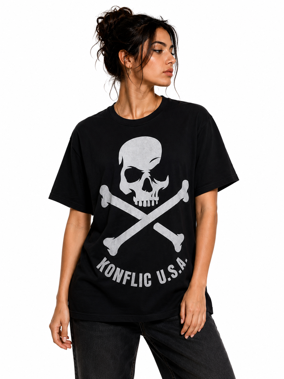 Konflic Pirate Cross Skull Graphic T Shirt