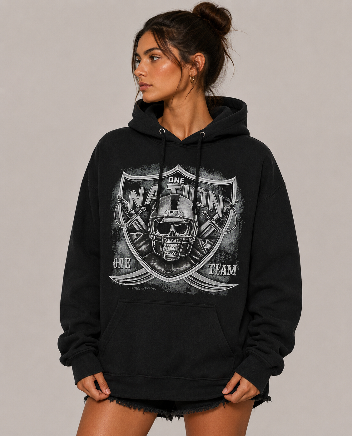 Konflic One Nation One Team Pirate Skull Football Fan Graphic Hoodie
