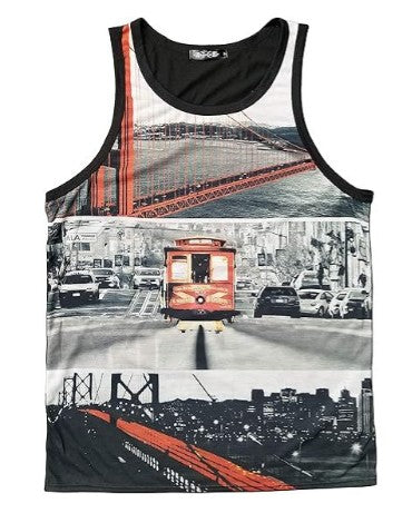 Konflic San Francisco City View Sublimation Graphic Mens Tank Tops