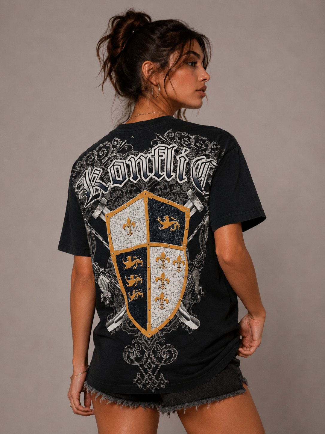 Konflic Blue Shield Knight with Rhinestone T-Shirt