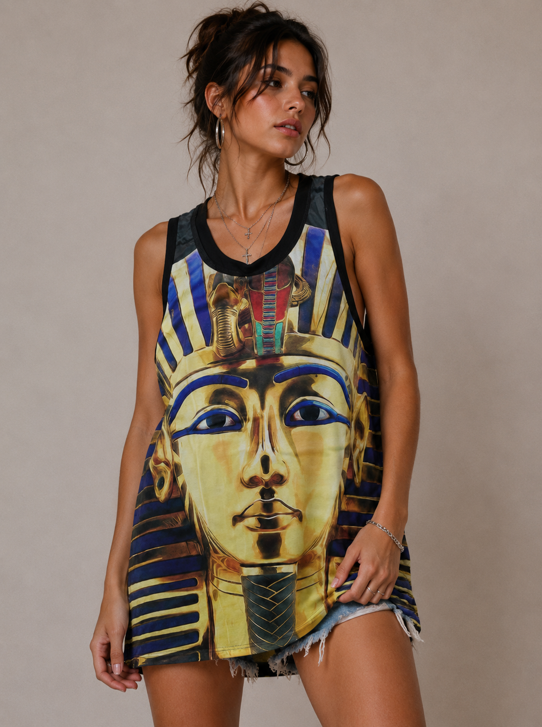Konflic Golden Pharaoh Sublimation Graphic Tank Tops