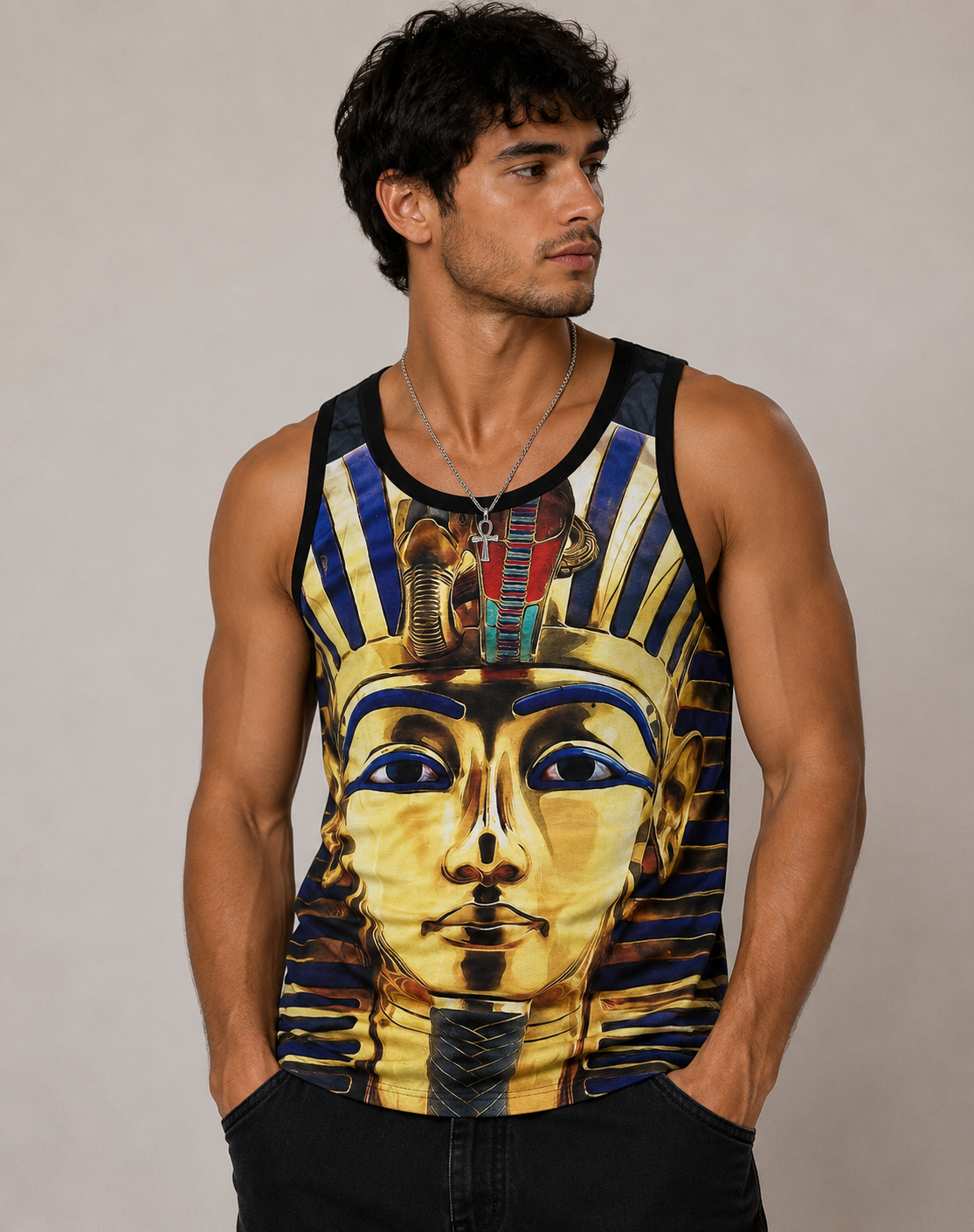 Konflic Golden Pharaoh Sublimation Graphic Tank Tops