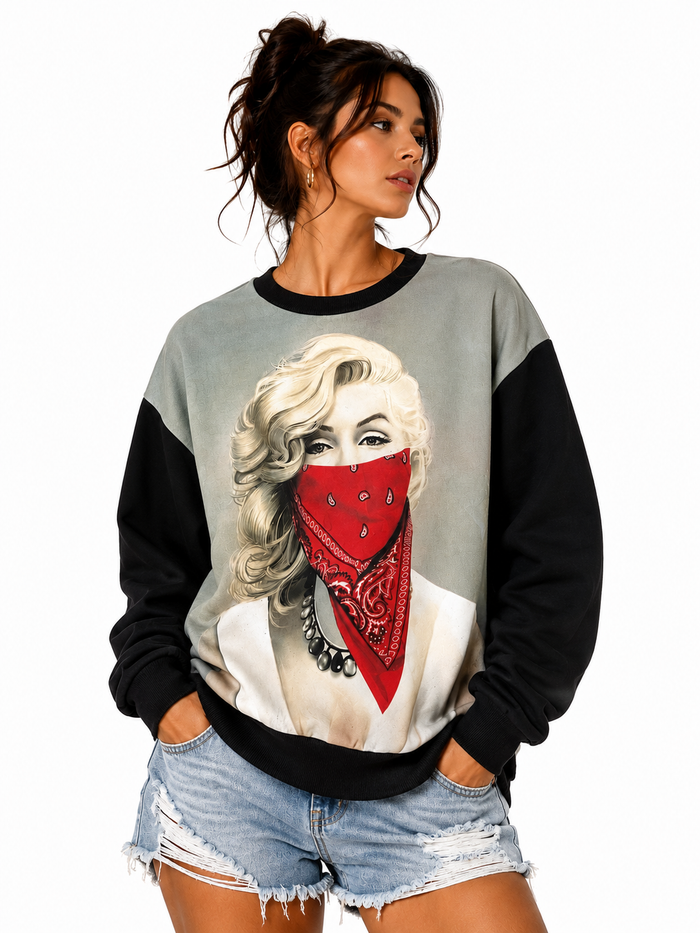 Konflic Marylin Monroe with Red Bandana Sublimation Graphic Sweater.