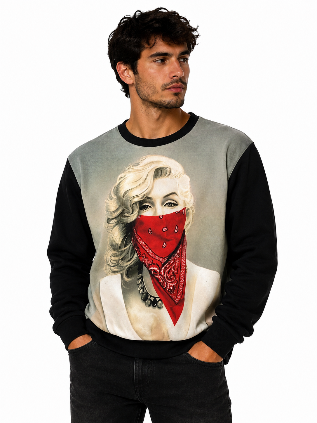 Konflic Marylin Monroe with Red Bandana Sublimation Graphic Sweater.