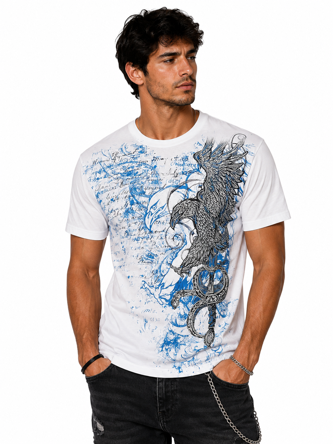 Konflic Giant American Eagle Graphic Men's T-Shirt "Silver Foil"