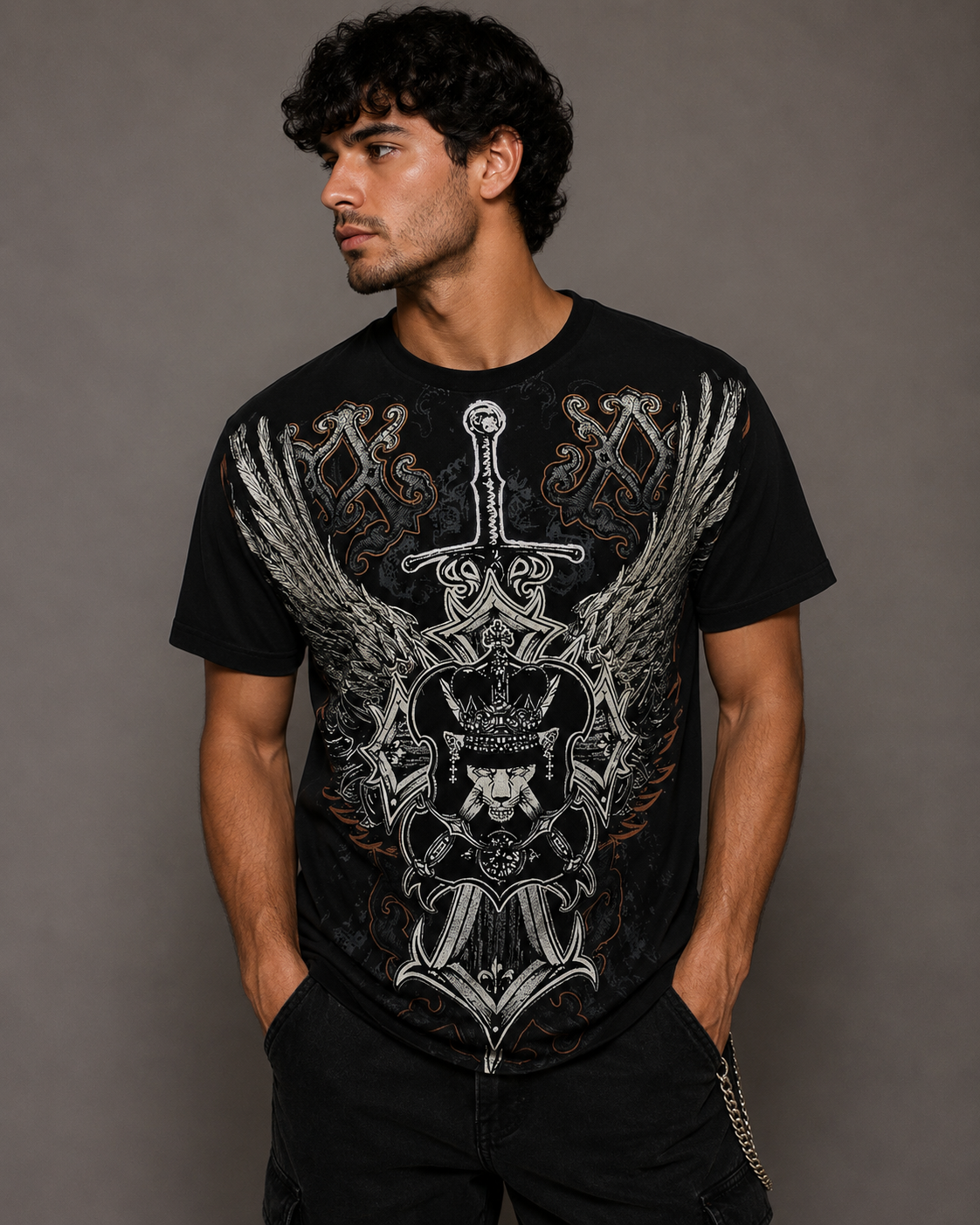 Konflic Justice Wings Swords and Shield Graphic T Shirt