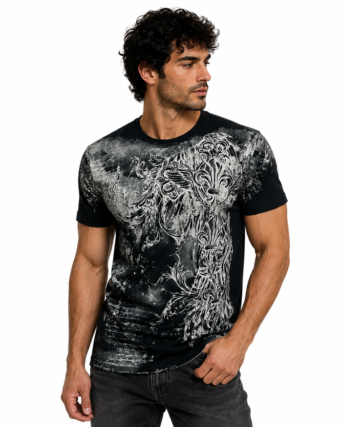 Konflic Men's Winged Fleur-De-Lis with Cross Graphic T Shirt