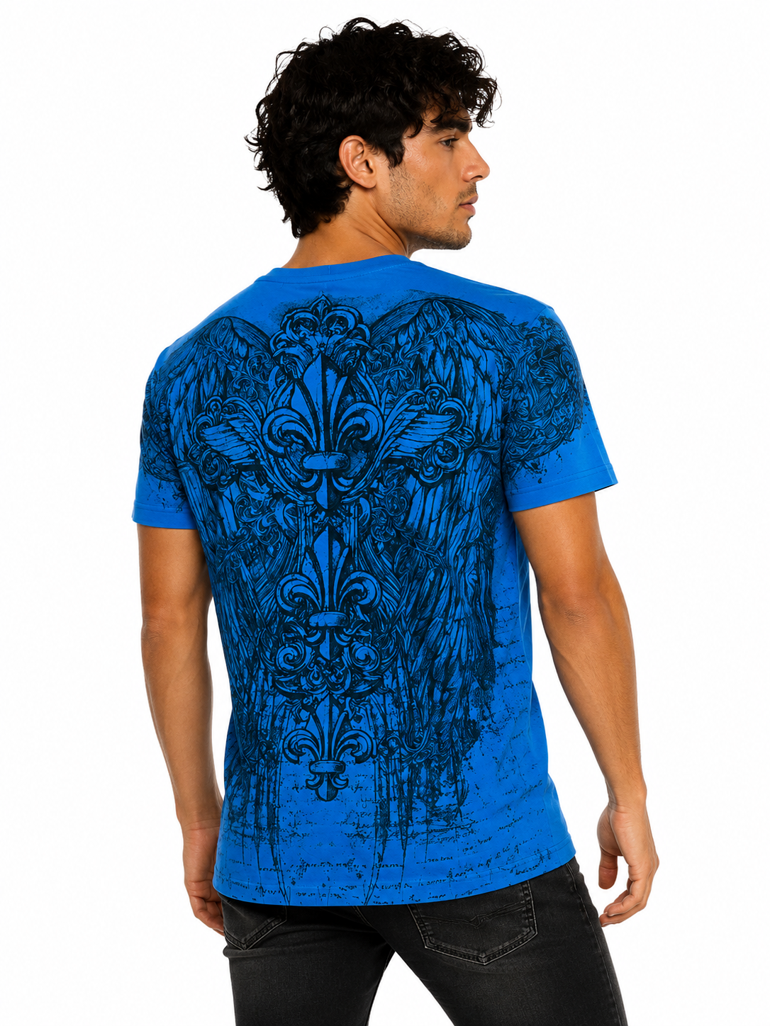 Konflic Men's Winged Fleur-De-Lis with Cross Graphic T Shirt