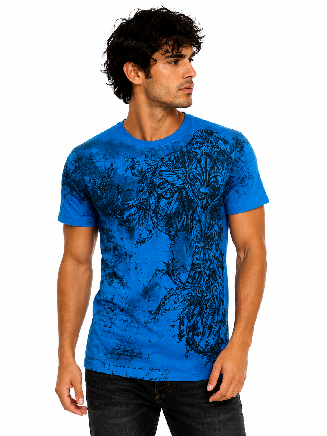 Konflic Men's Winged Fleur-De-Lis with Cross Graphic T Shirt