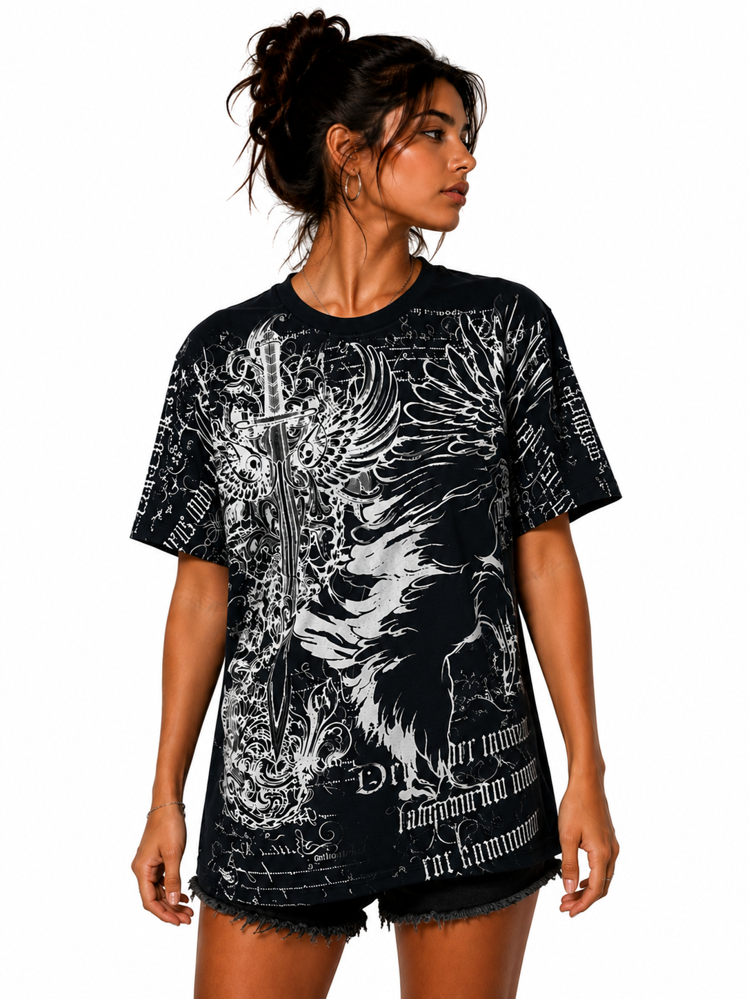 Konflic Eagle Shield & Tribal Sword with Chains Graphic All Over Print Men's T-Shirt