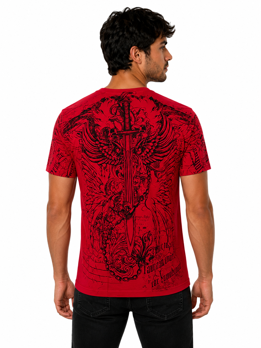 Konflic Eagle Shield & Tribal Sword with Chains Graphic All Over Print Men's T-Shirt