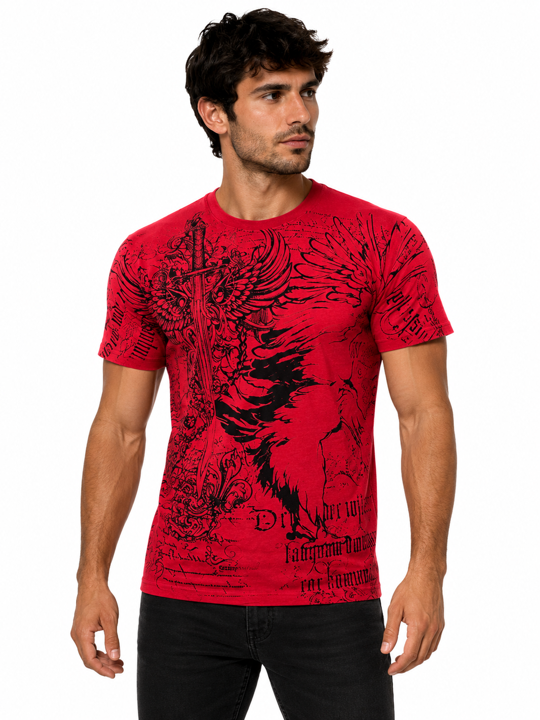 Konflic Eagle Shield & Tribal Sword with Chains Graphic All Over Print Men's T-Shirt