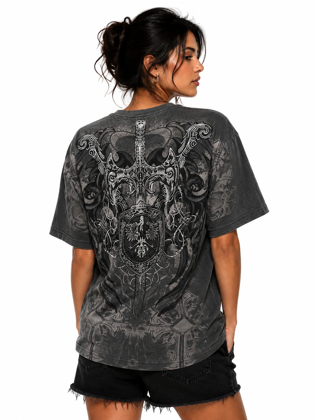 Konflic Gothic Cross & Medieval Sword Graphic All Over Print Men's T-Shirt