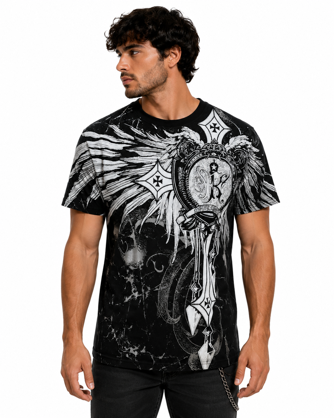 Konflic Men's Cross Wing Shield Graphic All Over Print T-Shirt