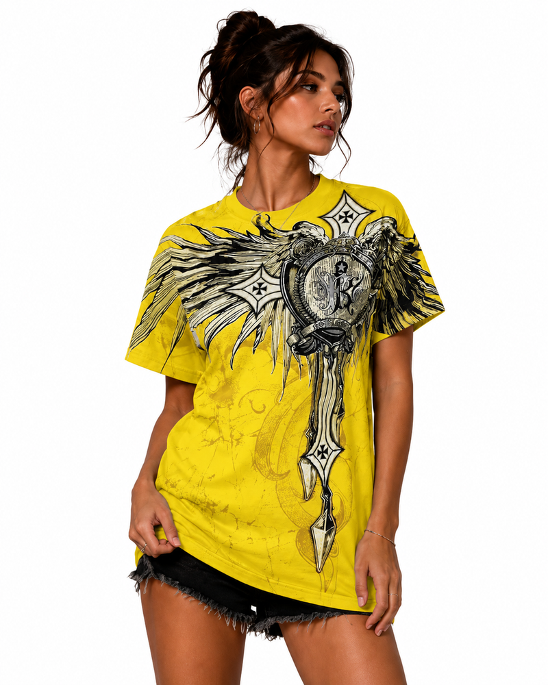 Konflic Men's Cross Wing Shield Graphic All Over Print T-Shirt