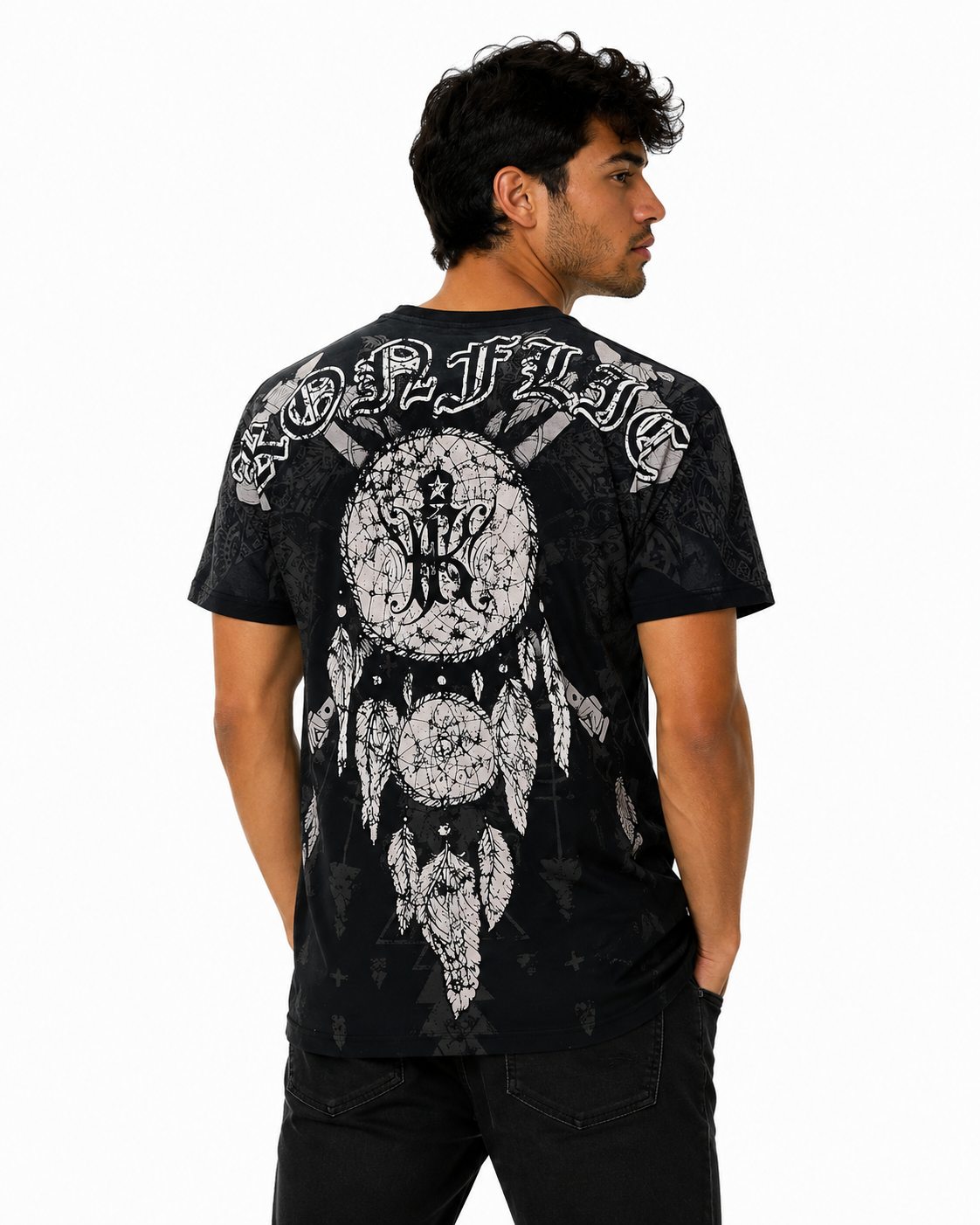 Konflic Men's Warrior Skull Graphic All Over Print Men's T-Shirt "Red Foil"