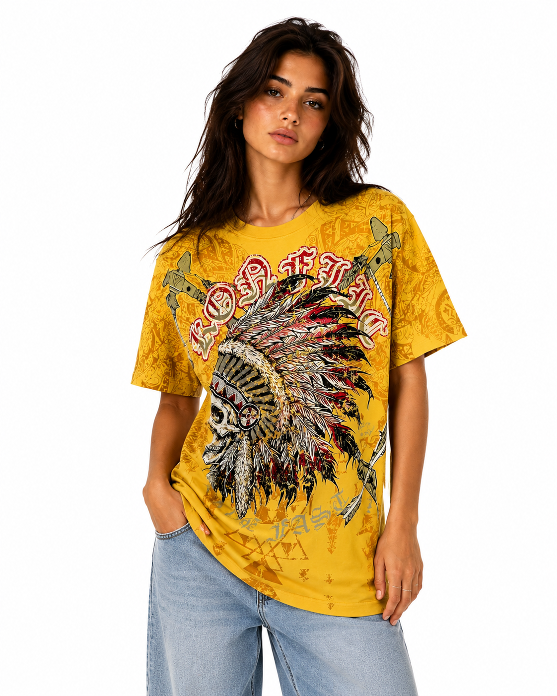Konflic Men's Warrior Skull Graphic All Over Print Men's T-Shirt "Red Foil"