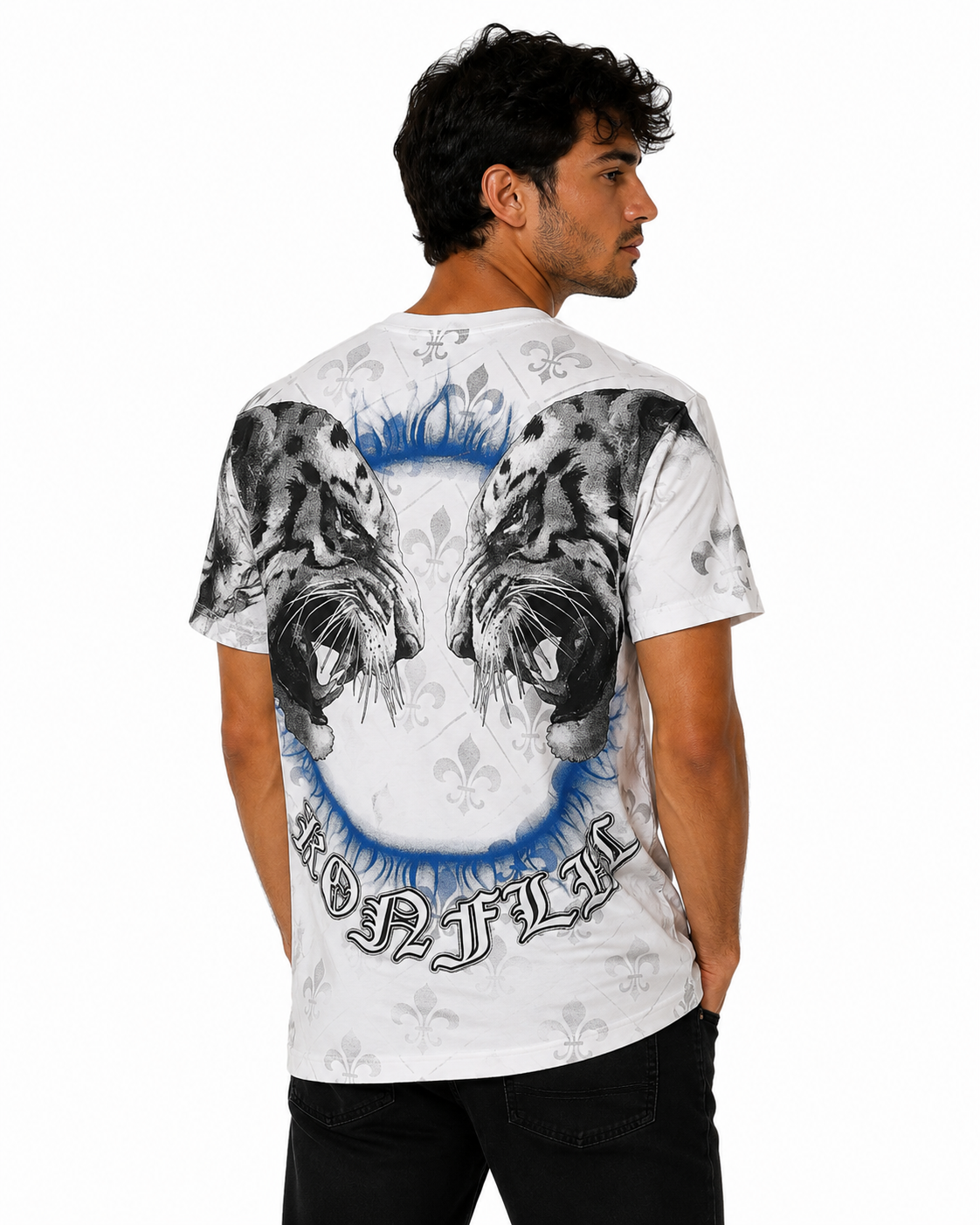 Konflic Imperial Crest with White Tiger Graphic All Over Print Men's T-Shirt