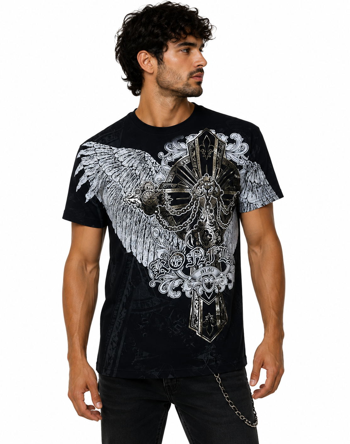 Konflic The Golden Cross with Angel Wings Graphic T Shirt