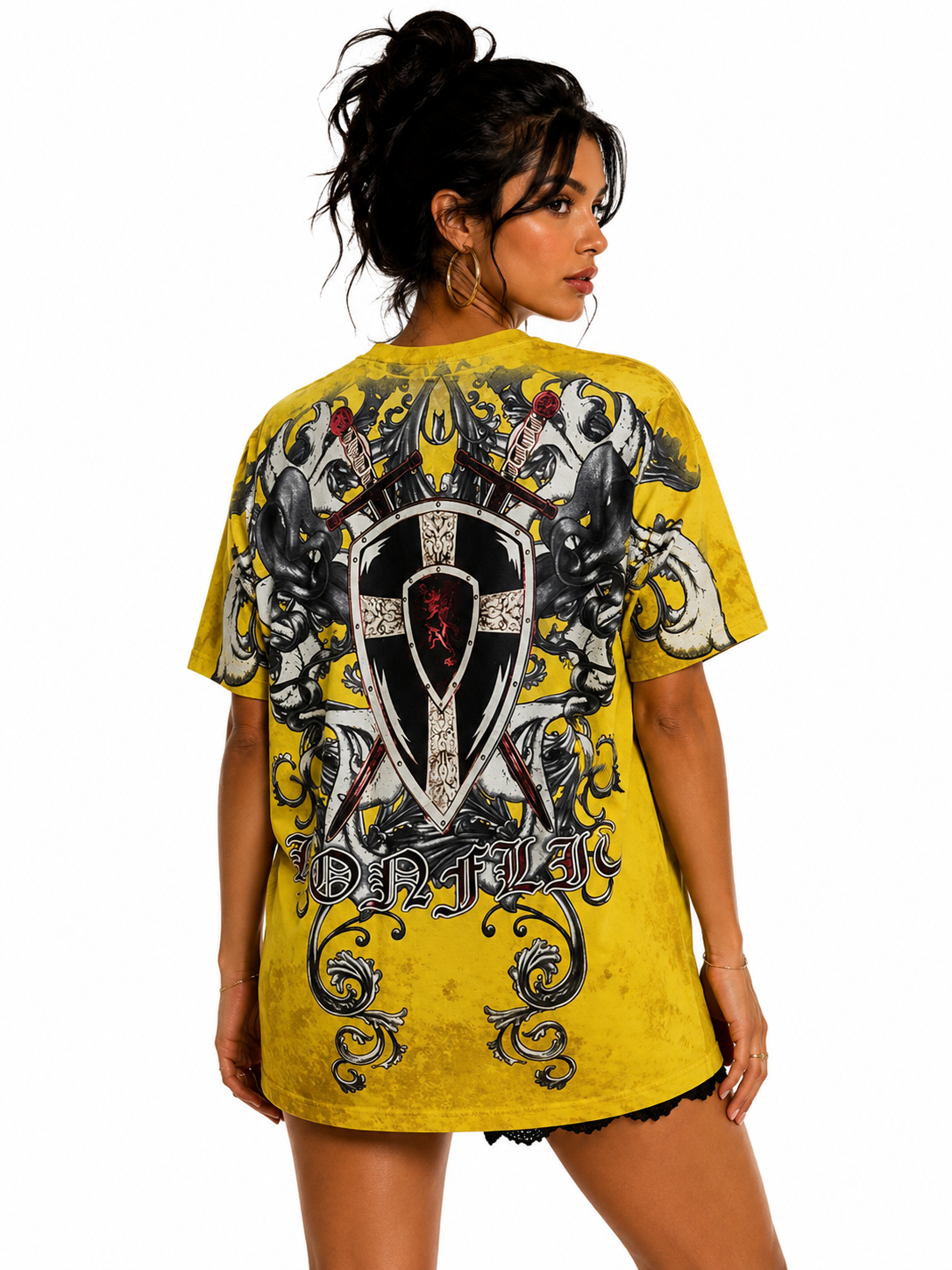 Konflic Men's Medieval Shield and Crossed Swords Graphic All Over Print T-Shirt