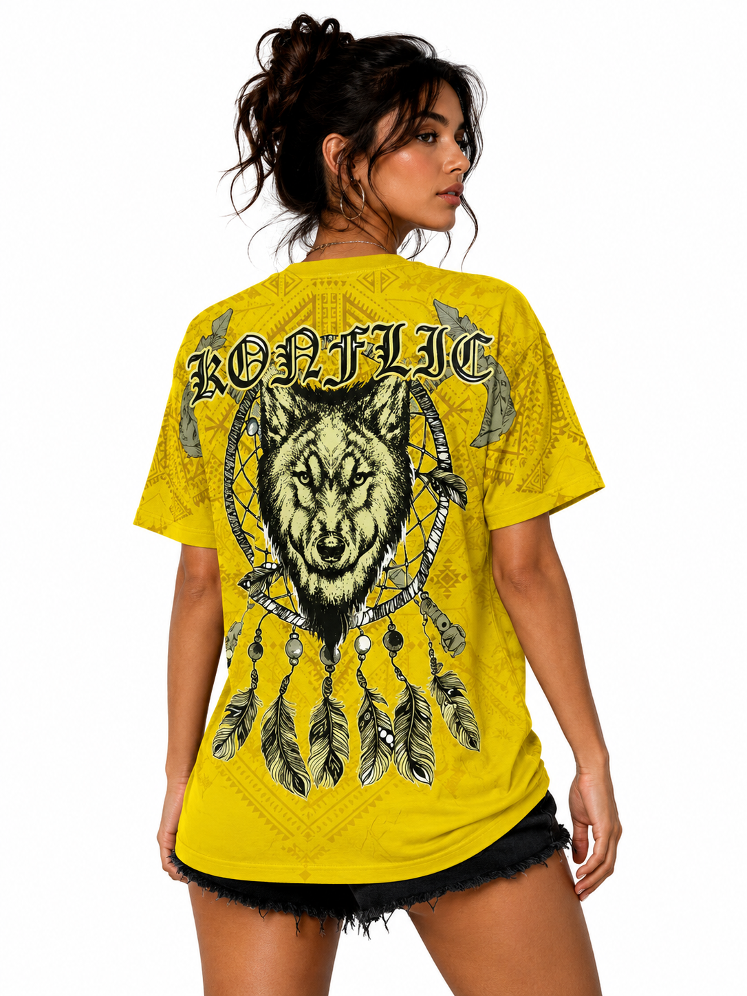 Konflic Dreamcatcher Wolf Head Graphic All Over Print Men's T-Shirt "Silver Foil"