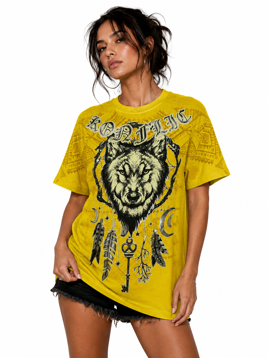 Konflic Dreamcatcher Wolf Head Graphic All Over Print Men's T-Shirt "Silver Foil"