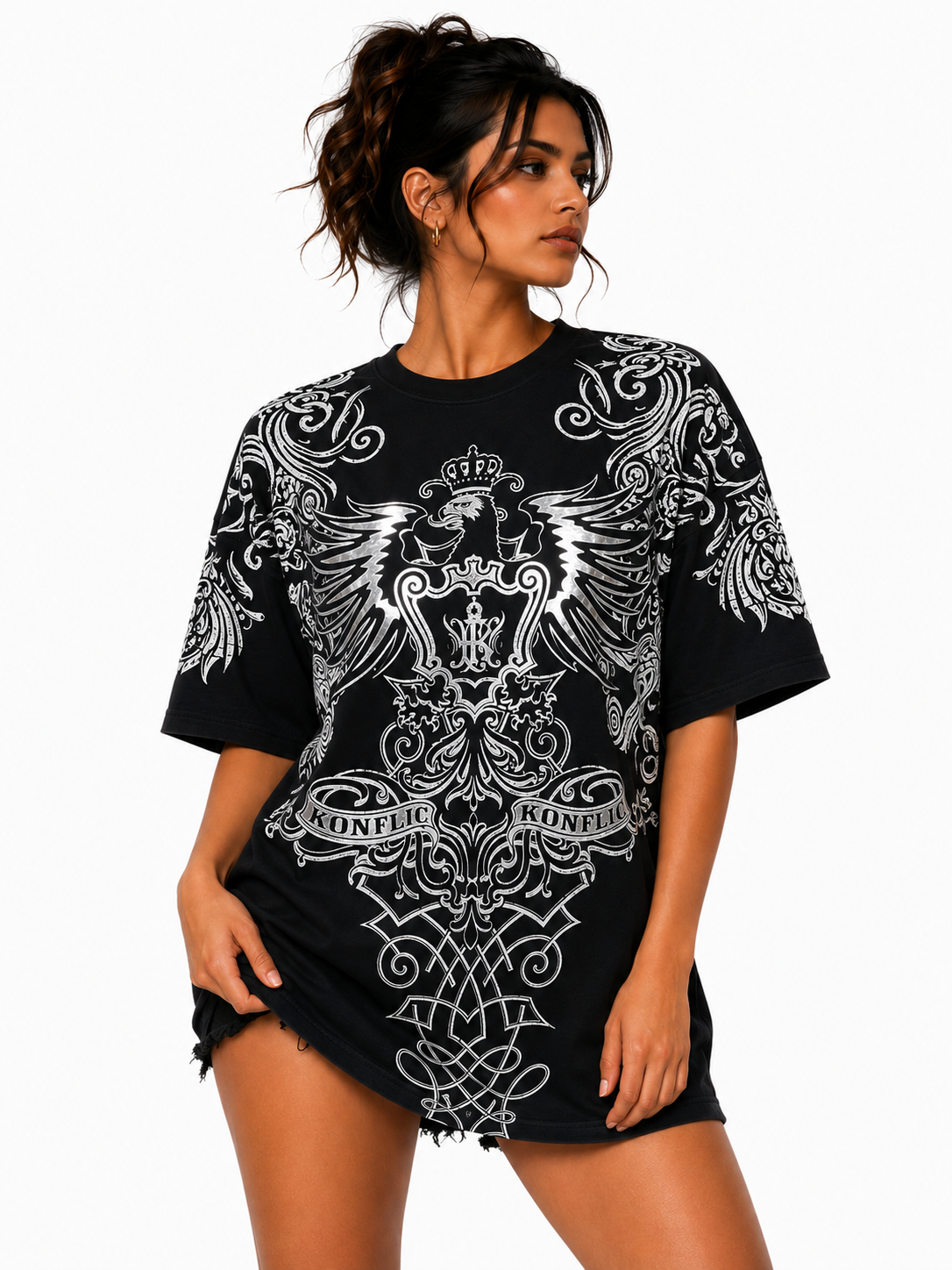 Konflic Imperial Crest & Dual Winged Shield Graphic All Over Print Men's T-Shirt "Silver Foil"