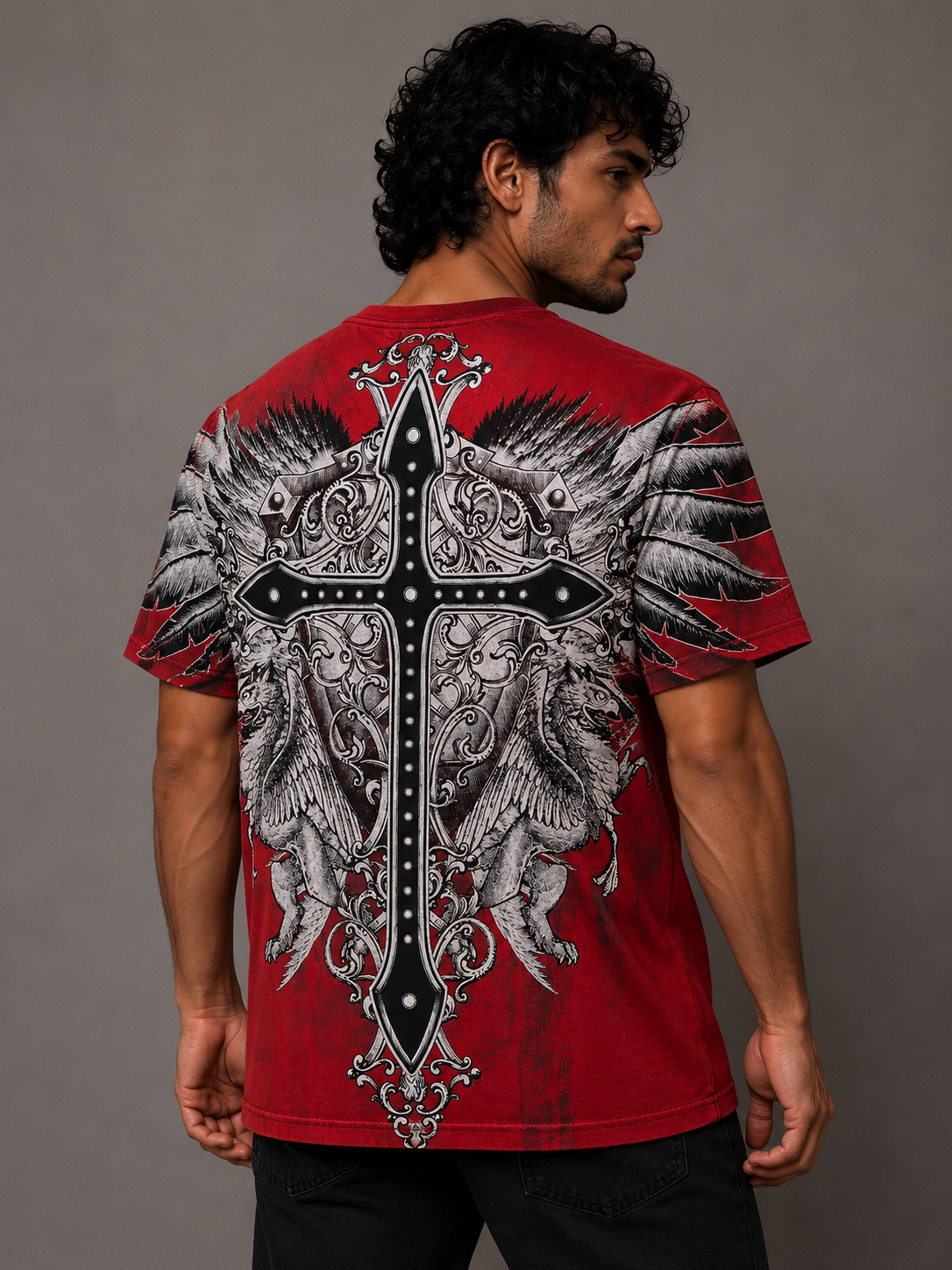 Konflic Giant Cross and Shield Graphic T Shirt