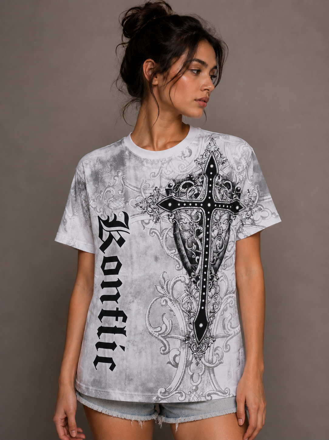 Konflic Giant Cross and Shield Graphic T Shirt