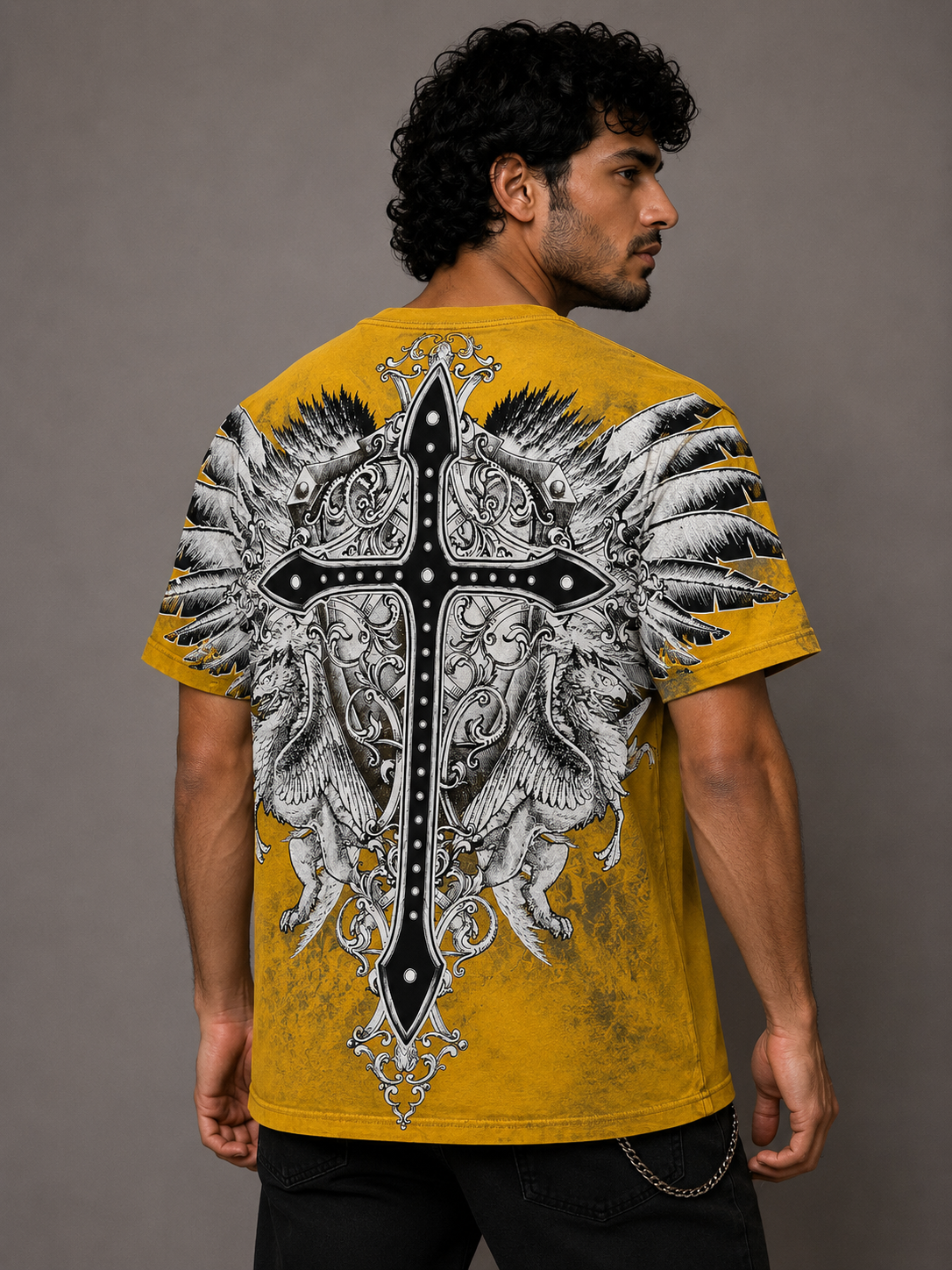 Konflic Giant Cross and Shield Graphic T Shirt