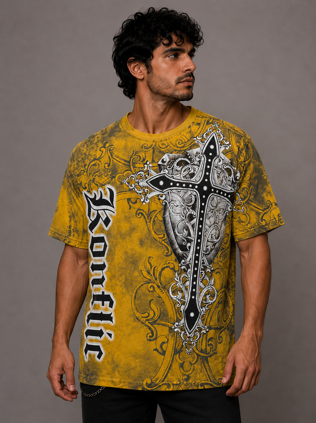 Konflic Giant Cross and Shield Graphic T Shirt
