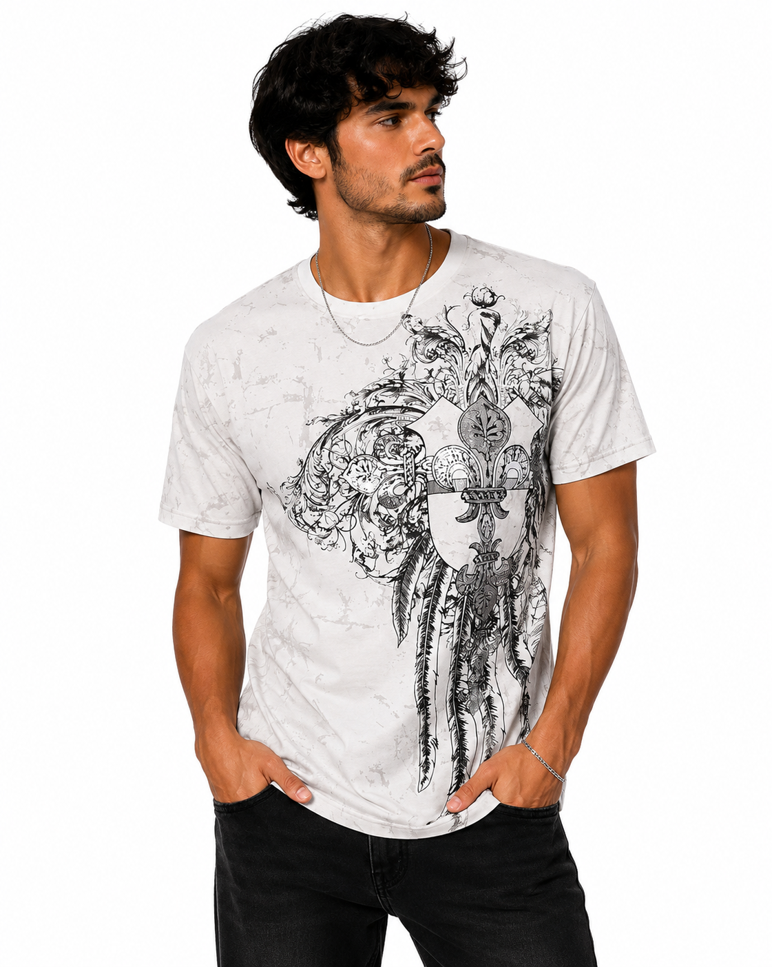 Konflic Men's Fleur-De-Lis Shield Graphic All Over Print T-Shirt