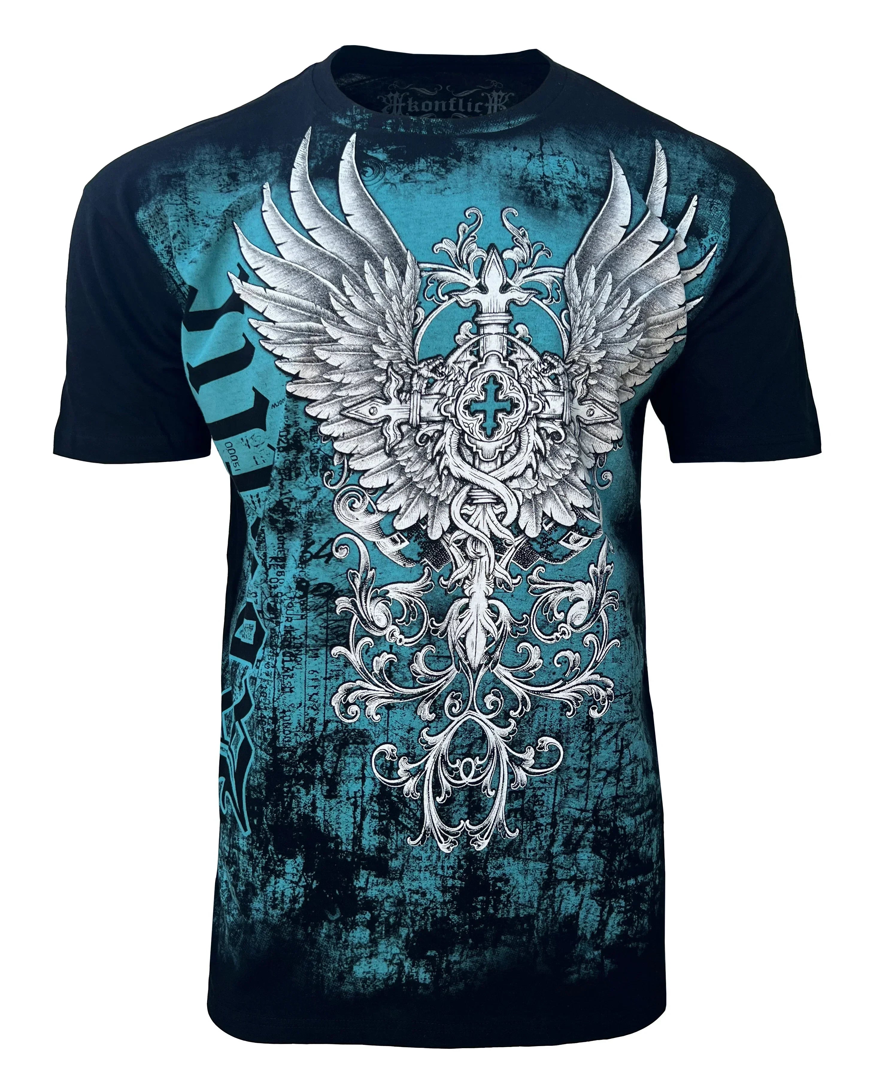 洋楽 KONFLIC WORLD Konflic Style Blue T-Shirt – Men's Graphic MMA Tee