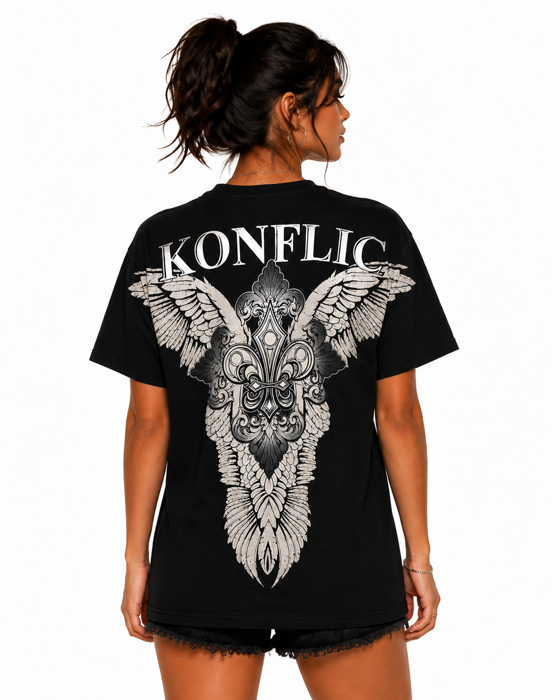 Konflic Men's Wings and Crossed Daggers Graphic All Over Print T-Shirt