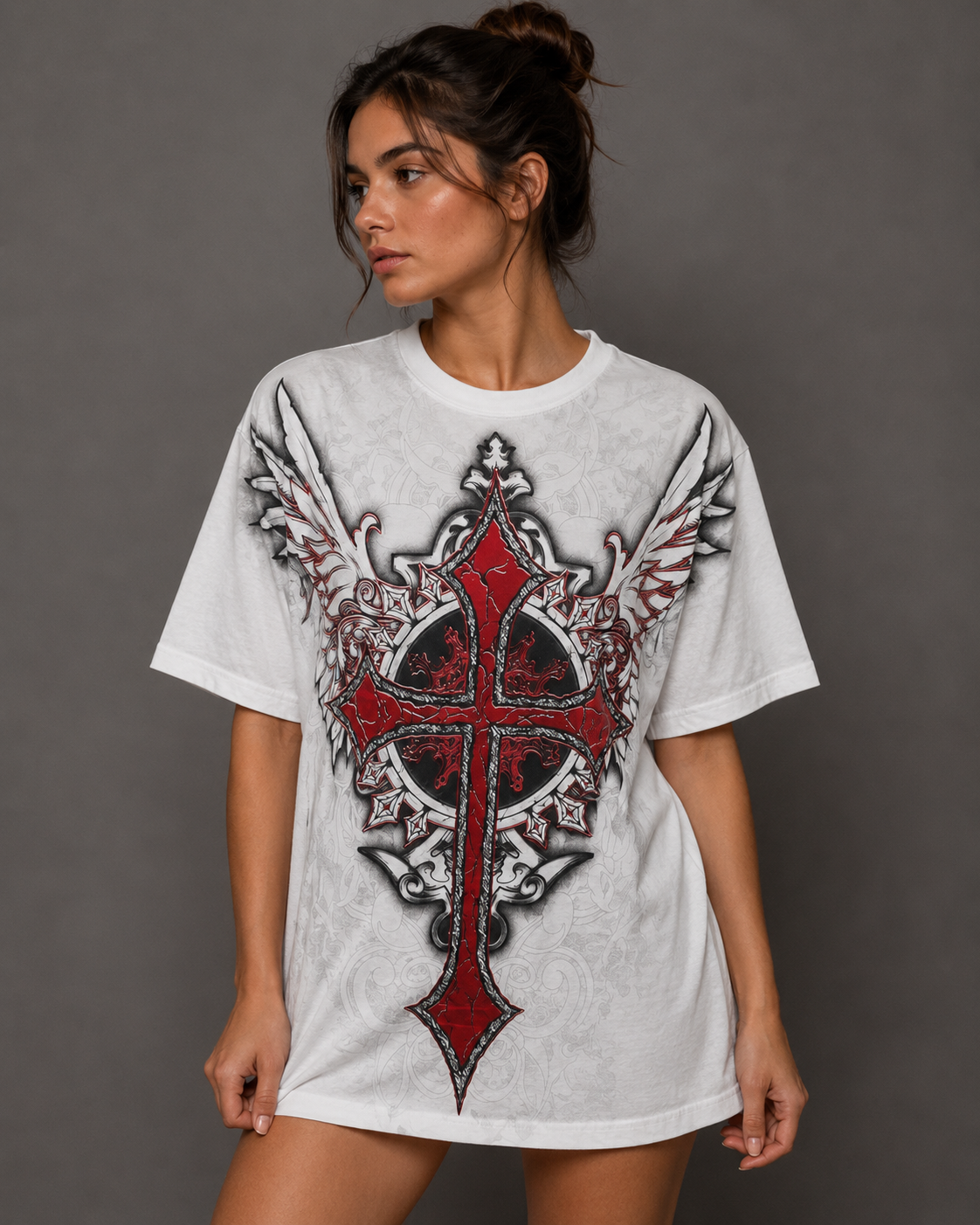 Konflic The Crusader Red Cross and Wings Graphic T Shirt