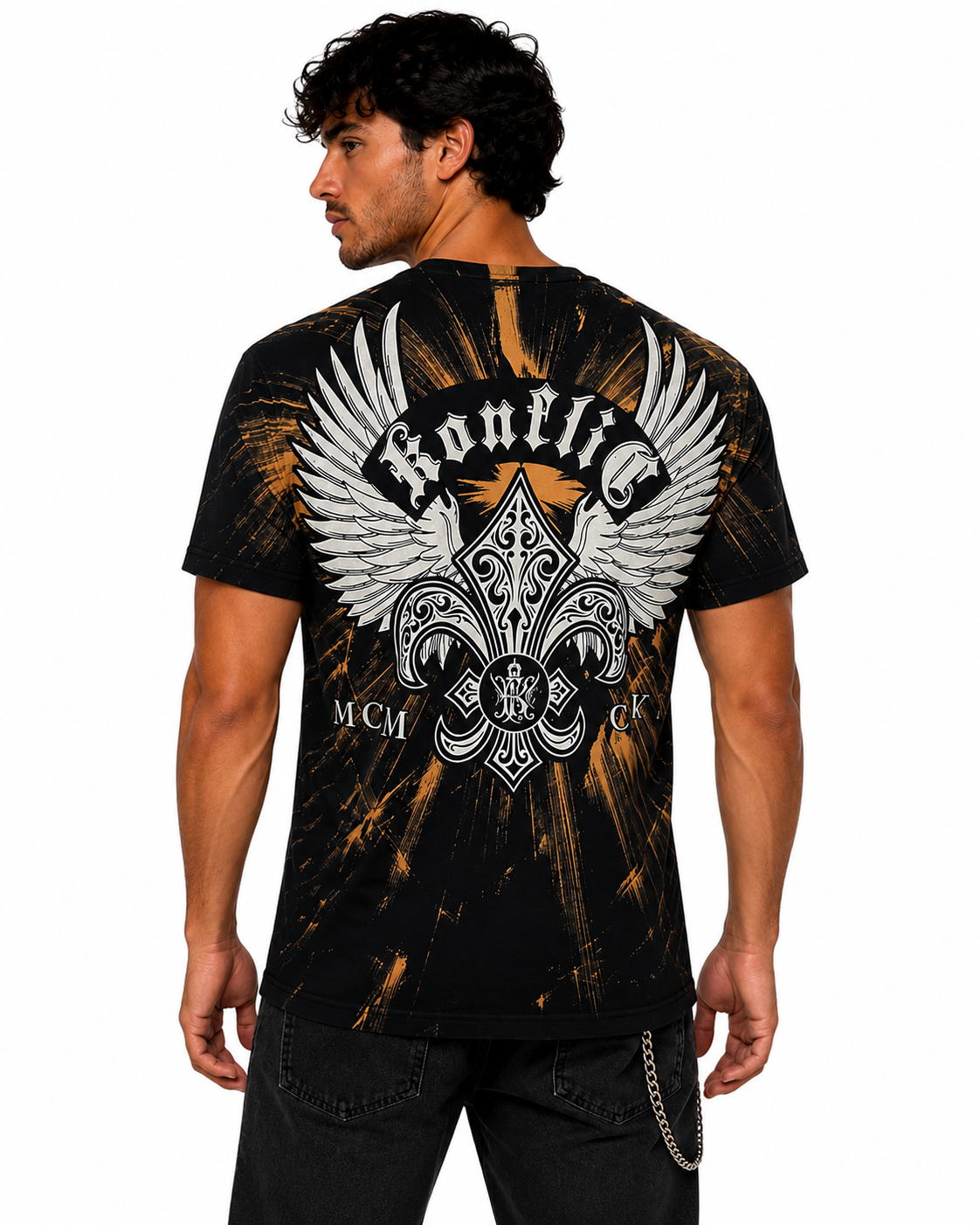Konflic Men's Golden Sunburst Winged Graphic All Over Print T-Shirt