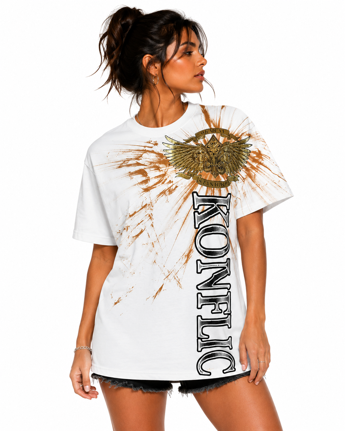 Konflic Men's Golden Sunburst Winged Graphic All Over Print T-Shirt