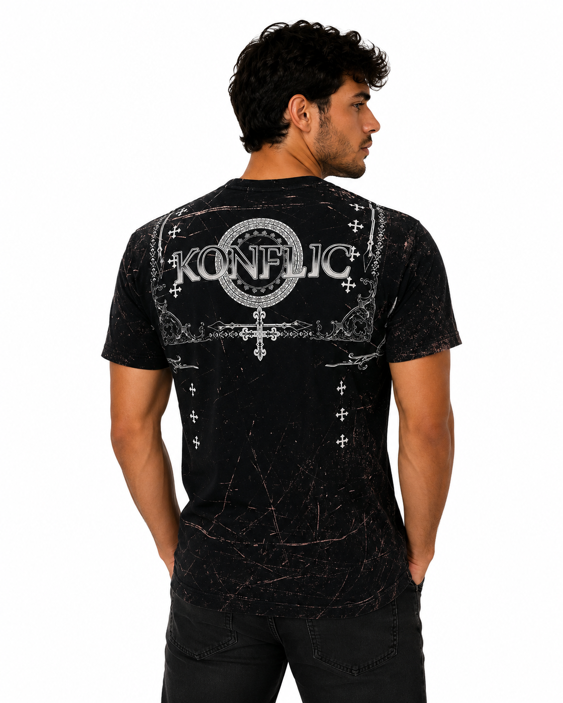 Konflic Live Free Phoenix & Gothic Cross Graphic All Over Print Men's T-Shirt