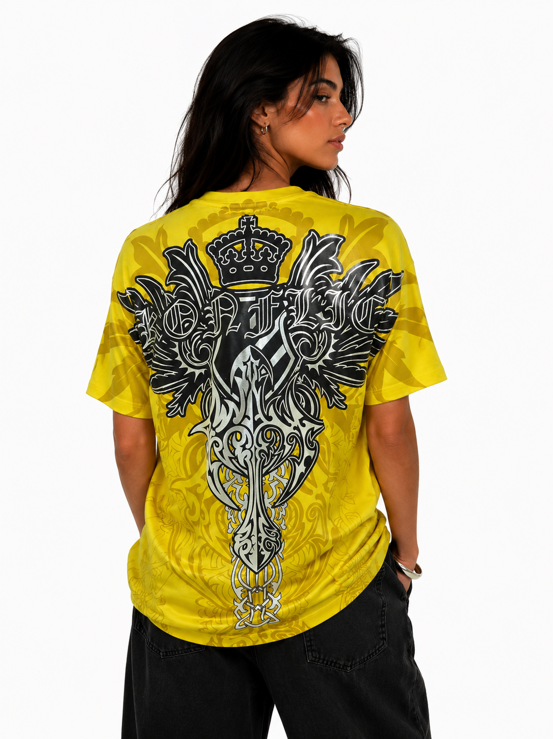 Konflic Eagle Shield & Tribal Wings Graphic All Over Print Men's T-Shirt "Silver Foil"