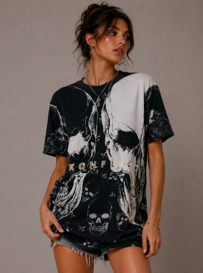 Konflic Massive Retro Skulls Graphic T Shirt