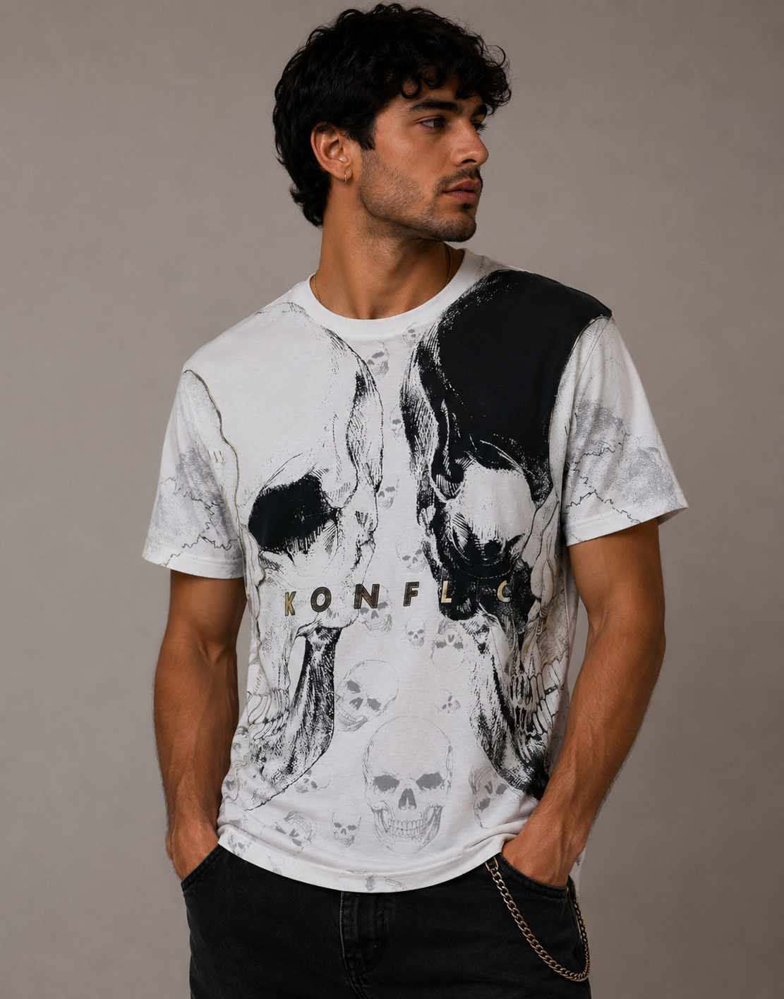 Konflic Massive Retro Skulls Graphic T Shirt