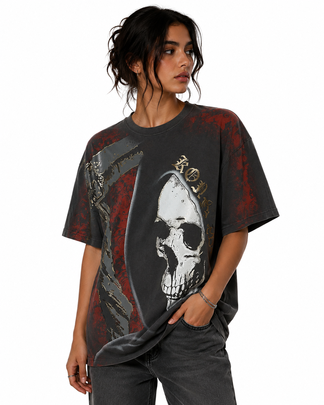 Konflic Men's Grim Reaper Scythe Graphic All Over Print T-Shirt "Gold Foil"
