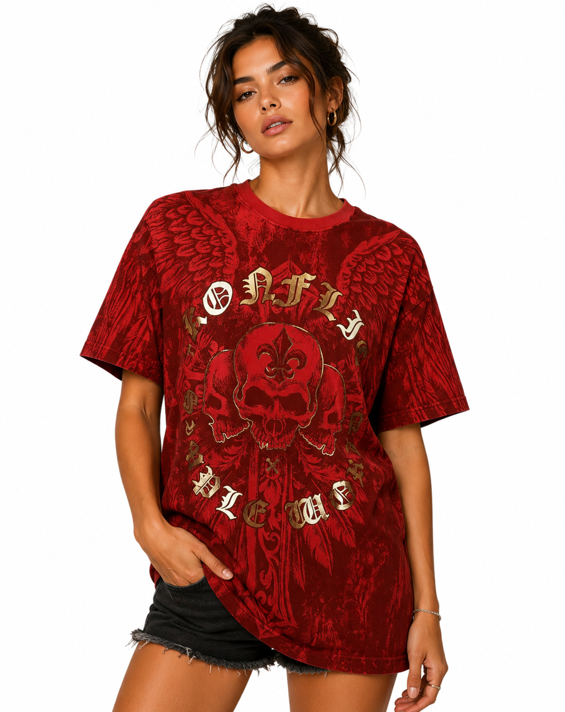 Konflic Reaper Skull Cross MMA Style Graphic T-Shirt